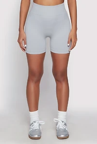 Womens Seamless High Waist Biker Shorts, Grey, Size M