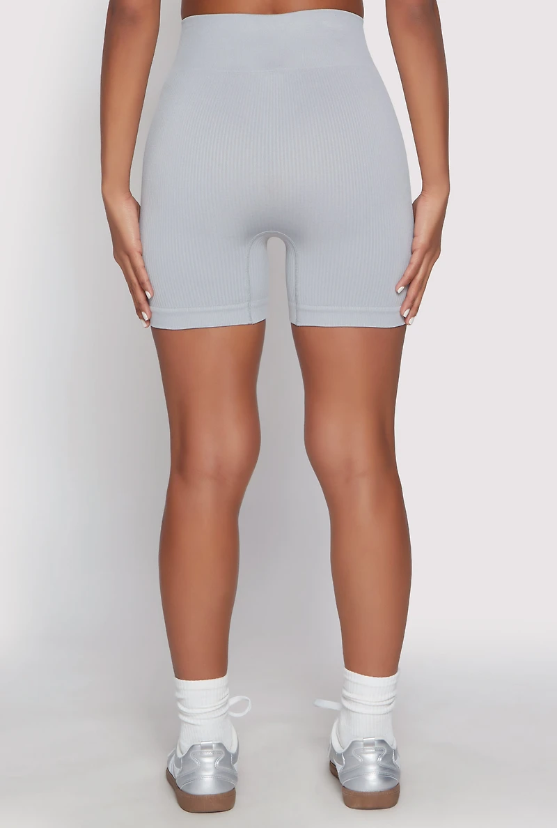 Womens Seamless High Waist Biker Shorts, Grey, Size M