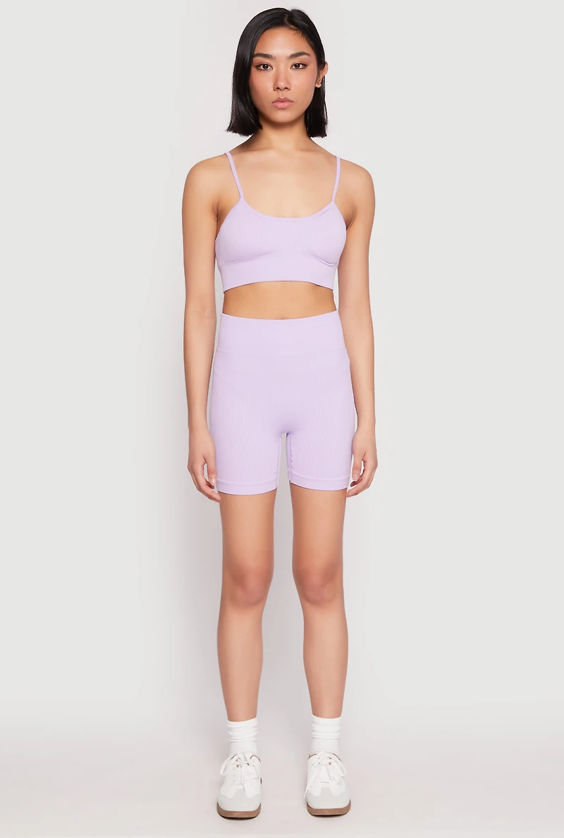 Womens Seamless High Waist Biker Shorts, Purple, Size S