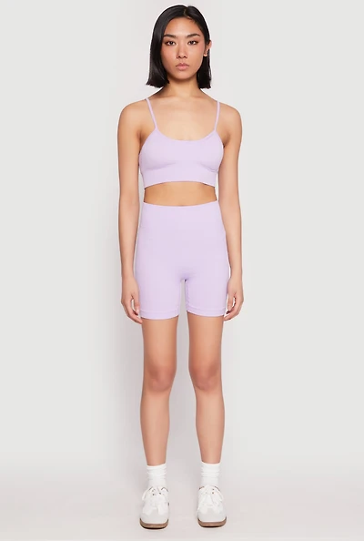 Womens Seamless High Waist Biker Shorts, Purple, Size S