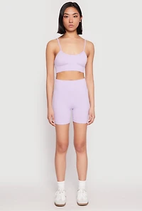 Womens Seamless High Waist Biker Shorts, Purple, Size S