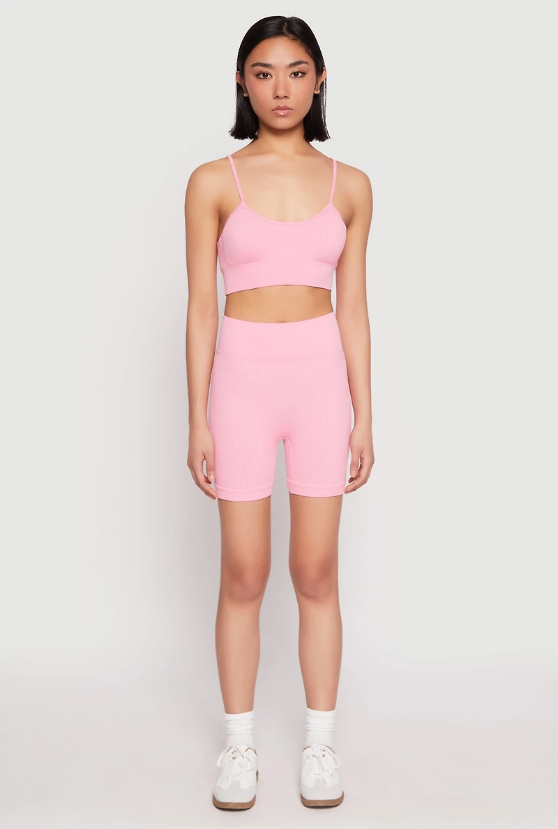 Womens Seamless High Waist Biker Shorts, Pink, Size S