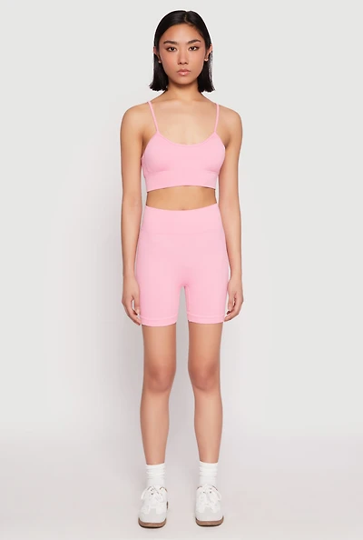 Womens Seamless High Waist Biker Shorts, Pink, Size S