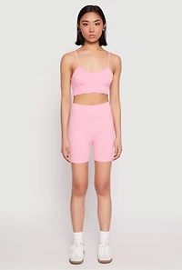Womens Seamless High Waist Biker Shorts, Pink, Size S