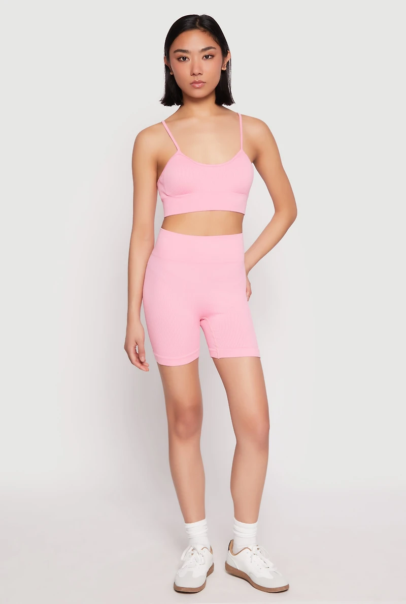 Womens Seamless High Waist Biker Shorts, Pink, Size S