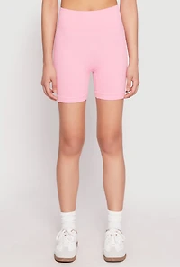 Womens Seamless High Waist Biker Shorts, Pink, Size S