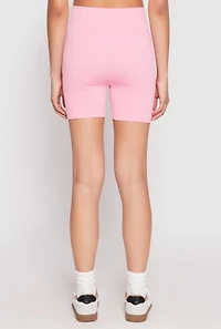 Womens Seamless High Waist Biker Shorts, Pink, Size S