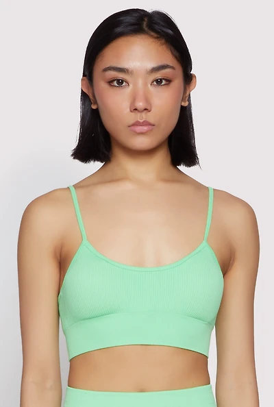 Womens Seamless Cami Sports Bra, Green, Size L