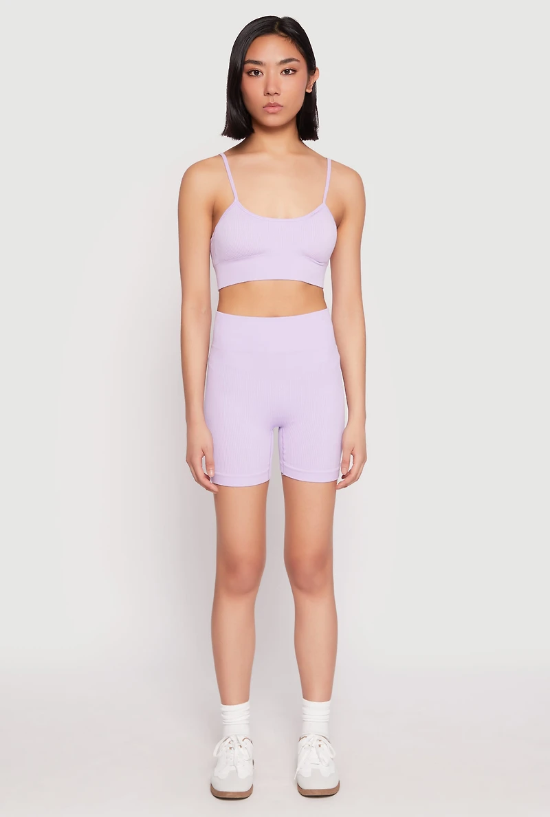 Womens Seamless Cami Sports Bra, Purple, Size L