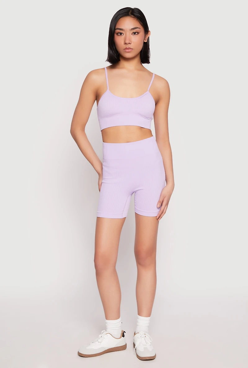 Womens Seamless Cami Sports Bra, Purple, Size L
