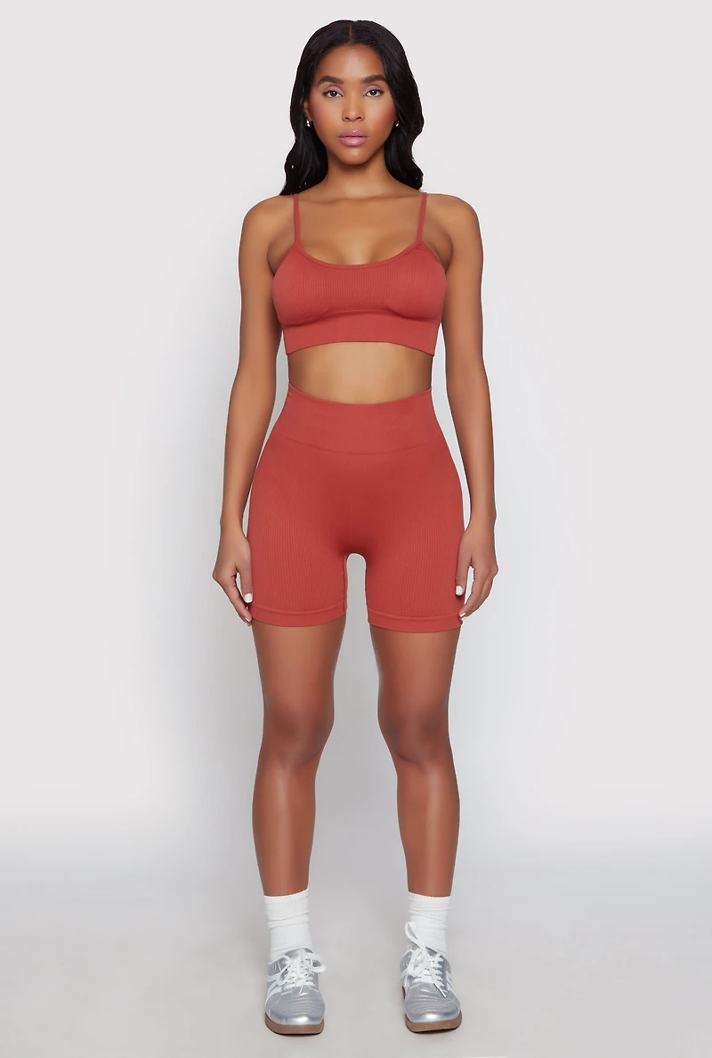 Womens Seamless Cami Sports Bra, Brown, Size L