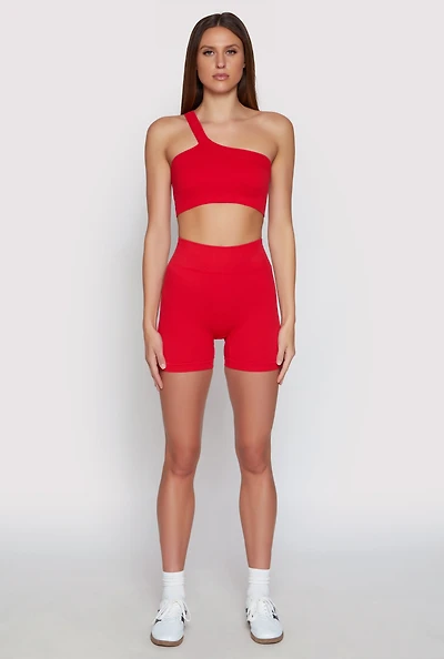 Womens Seamless Biker Shorts, Red, Size M