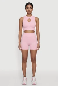 Compression Rib Zip Front Cutout Detail Crop Top