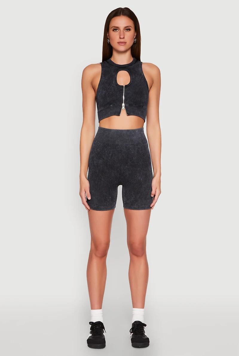 Womens Ribbed Knit Keyhole Tank Top, Grey, Size L