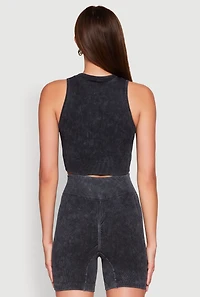 Womens Ribbed Knit Keyhole Tank Top, Grey, Size L