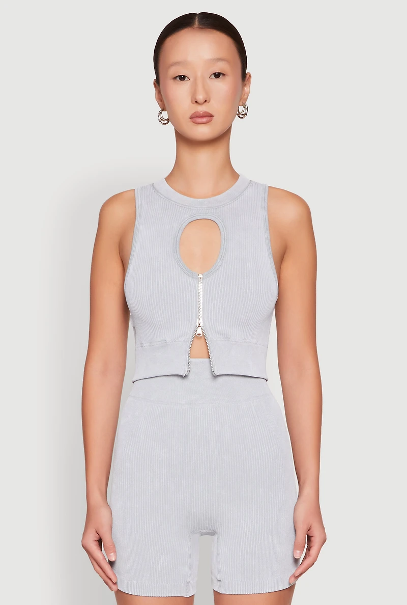 Womens Ribbed Knit Keyhole Tank Top,