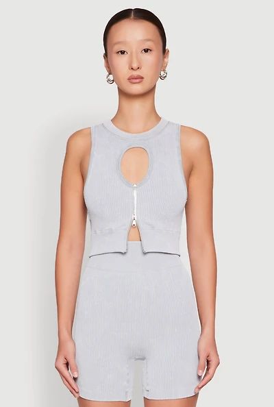 Womens Ribbed Knit Keyhole Tank Top,