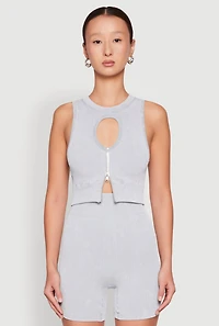 Womens Ribbed Knit Keyhole Tank Top,
