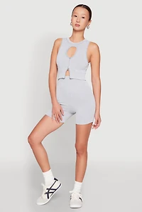 Womens Ribbed Knit Keyhole Tank Top, M