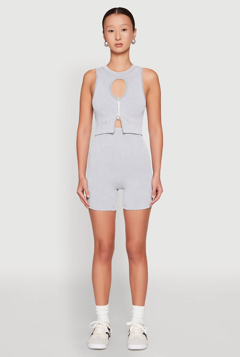 Womens Ribbed Knit Keyhole Tank Top, M