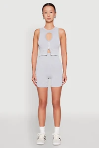 Womens Ribbed Knit Keyhole Tank Top, M