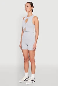 Womens Ribbed Knit Keyhole Tank Top, M