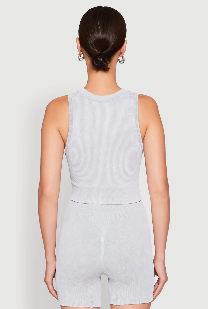 Womens Ribbed Knit Keyhole Tank Top, M
