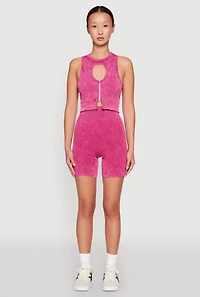 Womens Ribbed Knit Keyhole Tank Top, L