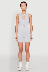 Womens Seamless Ribbed Knit Ruched Biker Shorts, Grey,