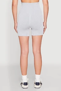 Womens Seamless Ribbed Knit Ruched Biker Shorts, Grey, Size M