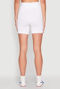 Womens Seamless Ribbed Knit Ruched Biker Shorts, White, Size L