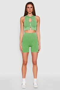 Womens Seamless Ribbed Knit Ruched Biker Shorts,