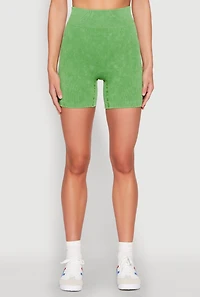 Womens Seamless Ribbed Knit Ruched Biker Shorts,
