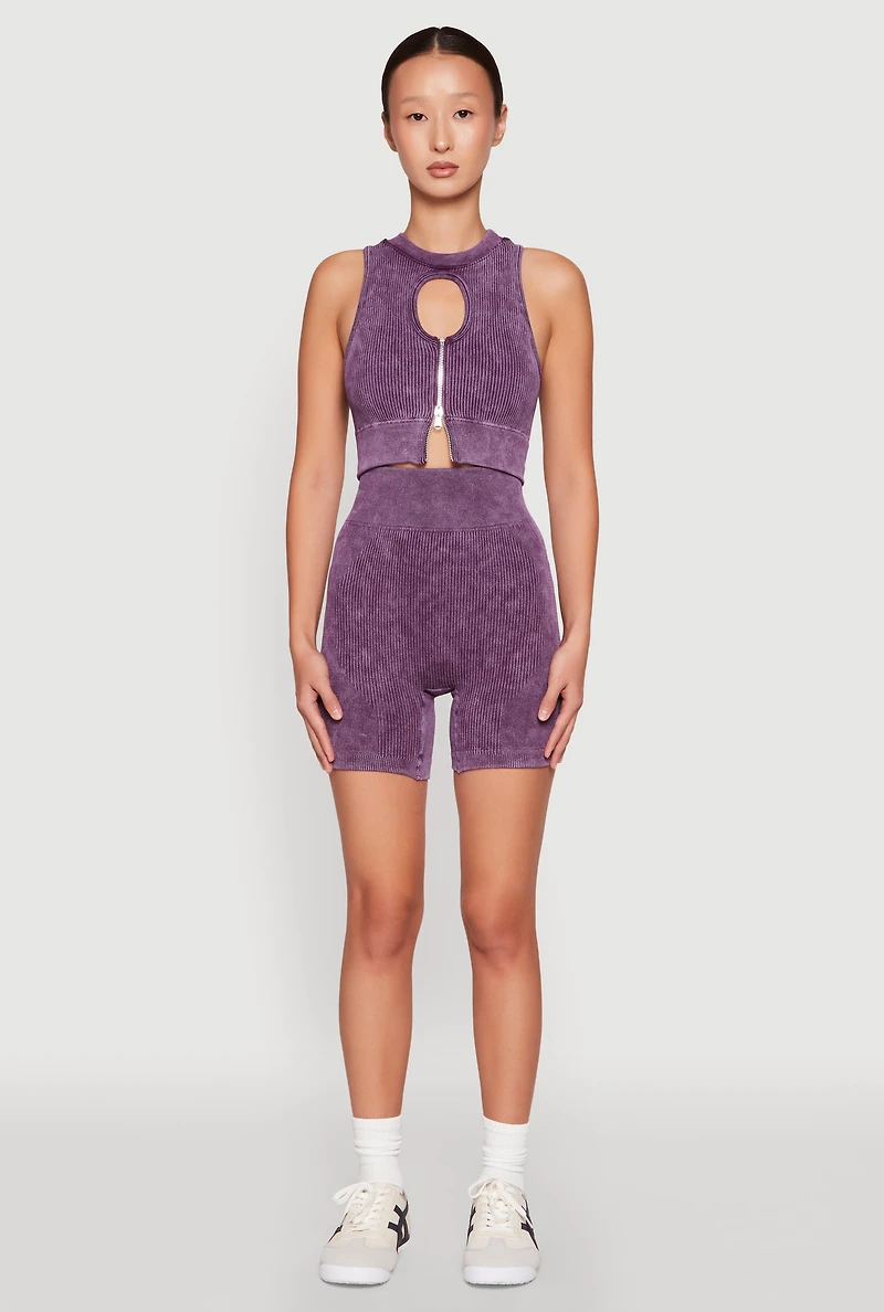 Seamless Ribbed Knit Ruched Biker Shorts