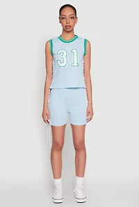 Womens Jersey Mesh Lace Up Side Shorts, Blue, Size M