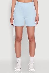 Womens Jersey Mesh Lace Up Side Shorts, Blue, Size M