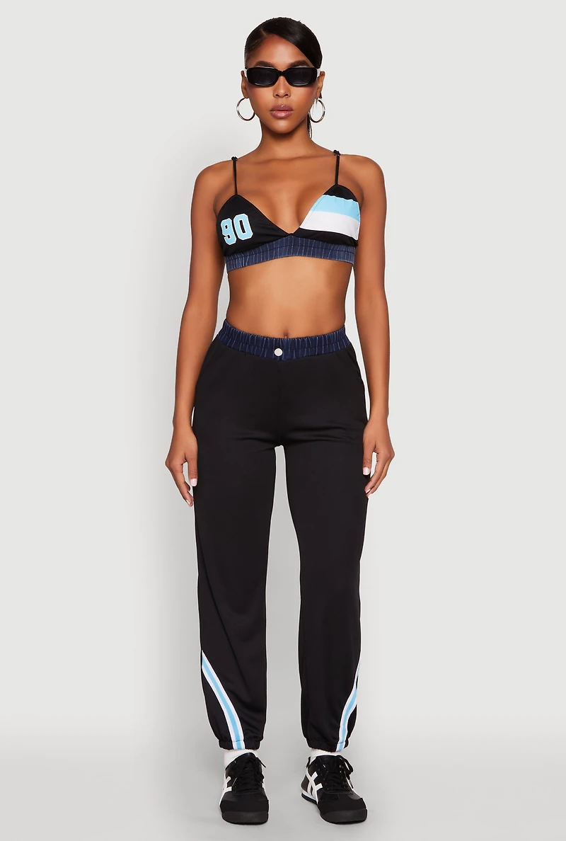 Womens Jersey Mesh 90 Graphic Contrast Trim Bralette, Multi, Size L