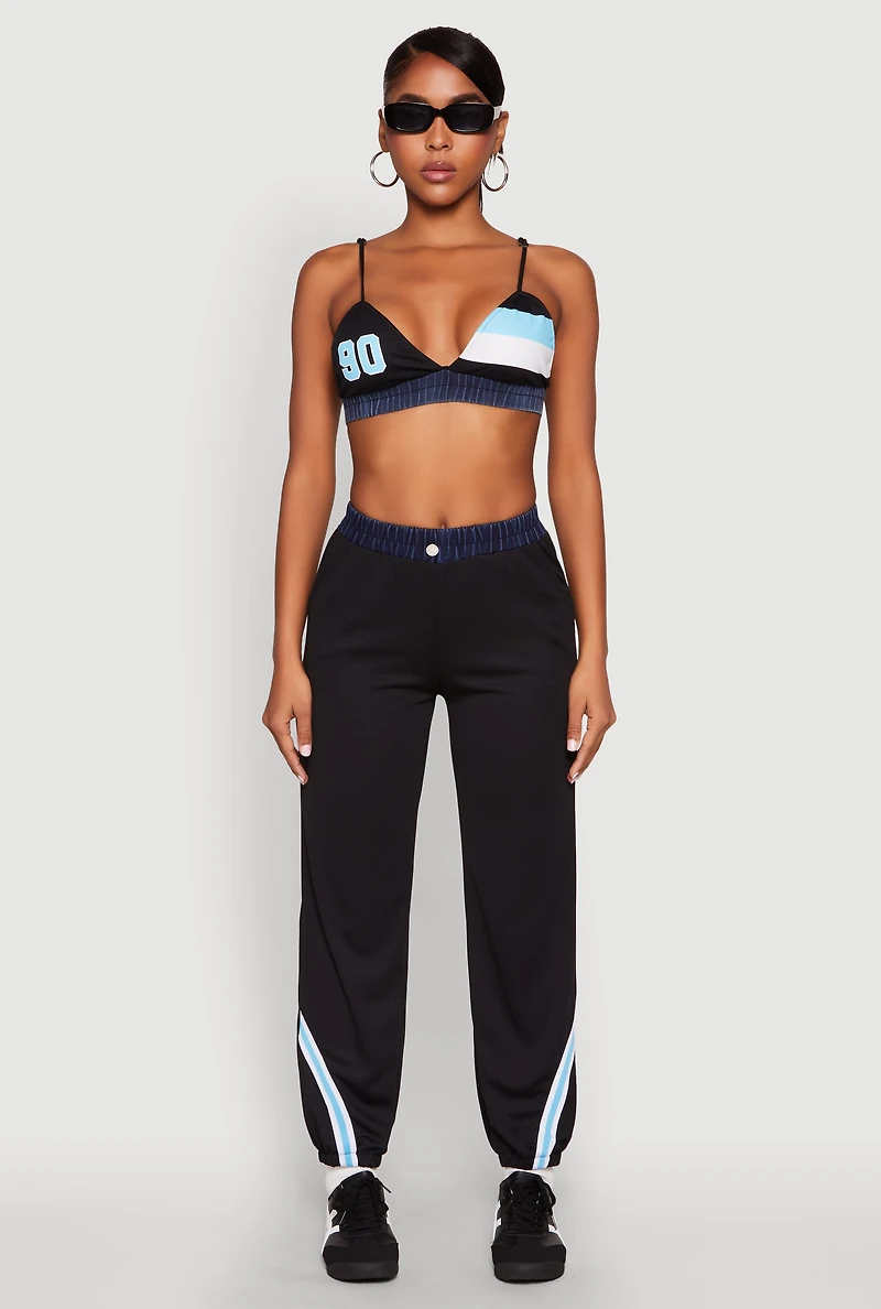 Womens Jersey Mesh 90 Graphic Contrast Trim Bralette, Multi, Size L