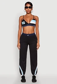 Womens Jersey Mesh 90 Graphic Contrast Trim Bralette, Multi, Size L