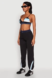 Womens Jersey Mesh 90 Graphic Contrast Trim Bralette, Multi, Size L
