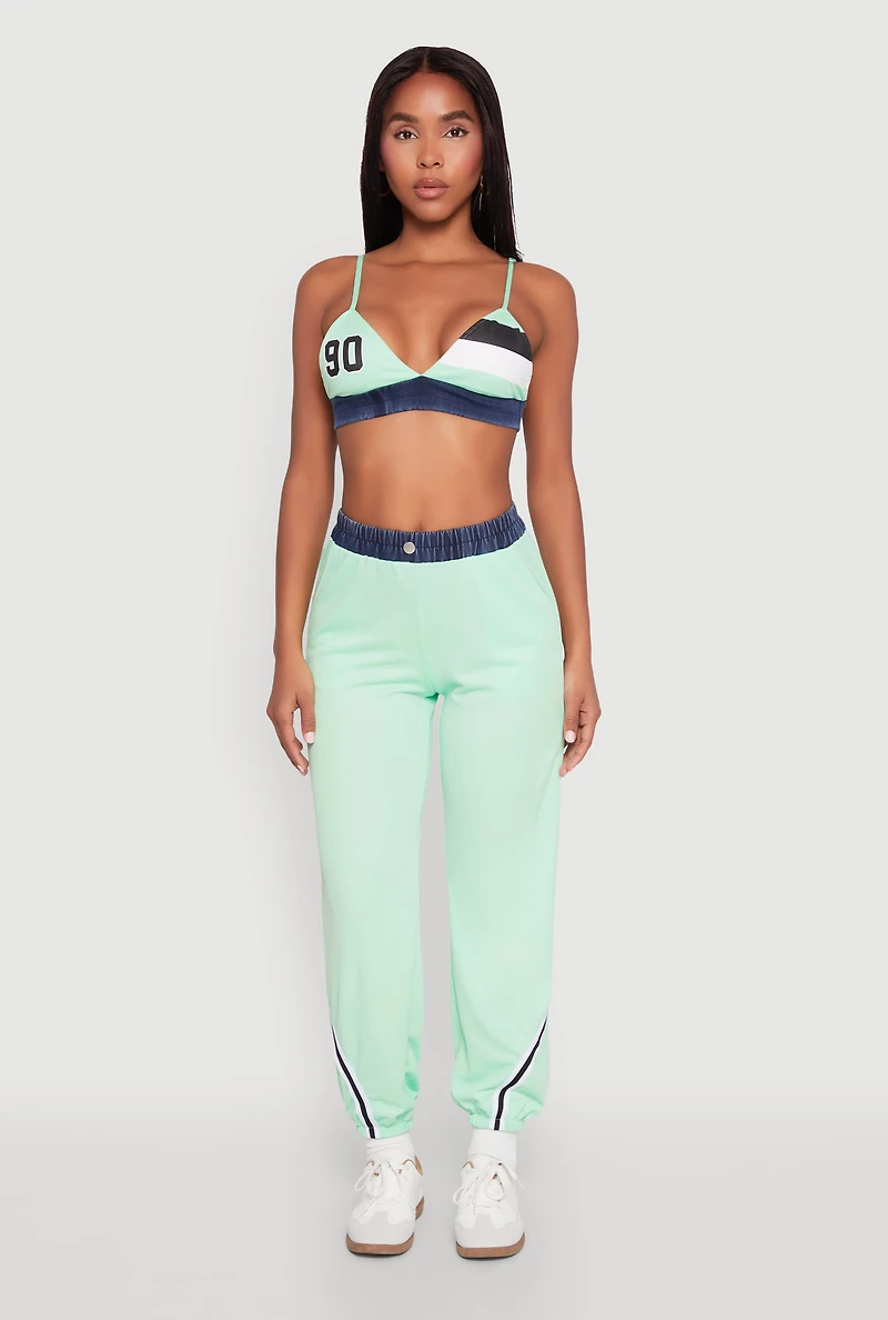 Womens Jersey Mesh 90 Graphic Contrast Trim Bralette,