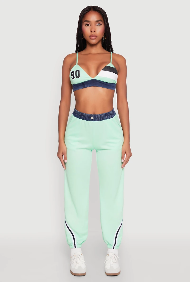 Womens Jersey Mesh 90 Graphic Contrast Trim Bralette,