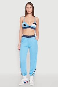 Womens Jersey Mesh 90 Graphic Contrast Trim Bralette, Blue, Size XL