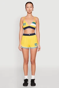 Womens Jersey Mesh 90 Graphic Contrast Trim Bralette, Multi, Size M