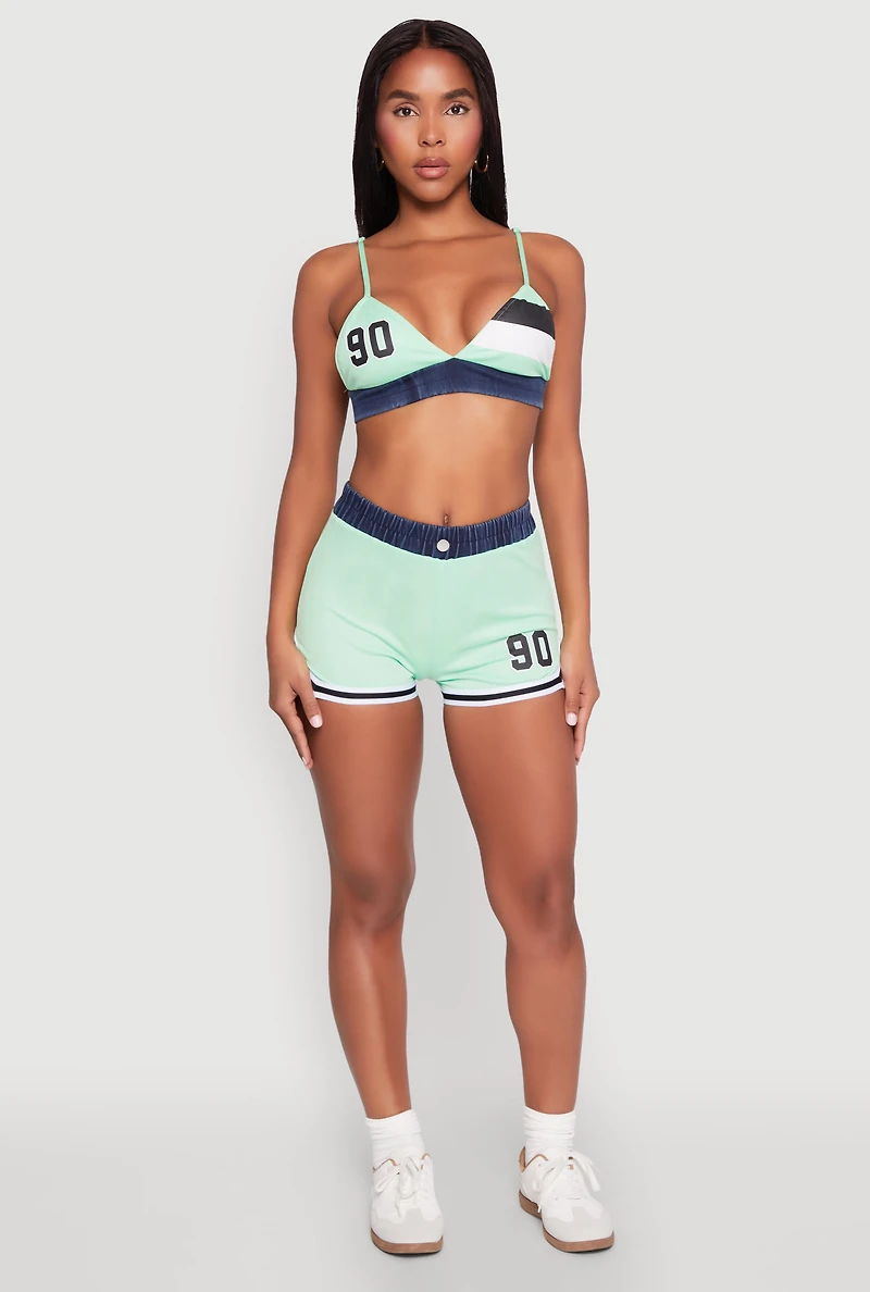 Womens Jersey Mesh 90 Graphic Contrast Trim Sweatshorts,