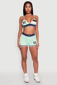Womens Jersey Mesh 90 Graphic Contrast Trim Sweatshorts,