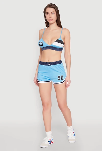 Womens Jersey Mesh 90 Graphic Contrast Trim Sweatshorts,