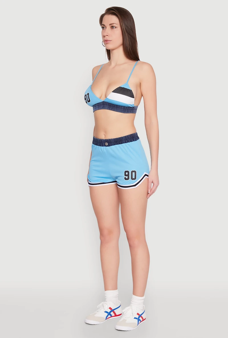 Womens Jersey Mesh 90 Graphic Contrast Trim Sweatshorts, Blue, Size L
