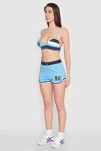 Womens Jersey Mesh 90 Graphic Contrast Trim Sweatshorts, Blue, Size L