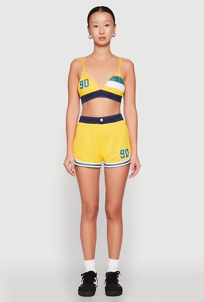 Womens Jersey Mesh 90 Graphic Contrast Trim Sweatshorts, Yellow, Size M